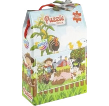 Puzzle Moxy cu tematică fermă, 30 de piese, aproximativ 29 pe 18 centimetri.