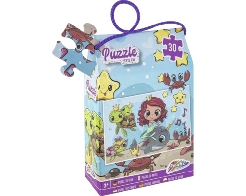Puzzle pentru copii cu 30 de piese, motiv sirenă și animale marine, dimensiuni 29 pe 18 centimetri, recomandare de vârstă de la 3 ani, Grafix Logo.