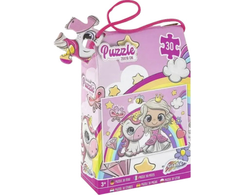 Puzzle Grafix cu prințesă și unicorn, 30 piese, aproximativ 29 pe 18 centimetri, potrivit pentru copii de la 3 ani.