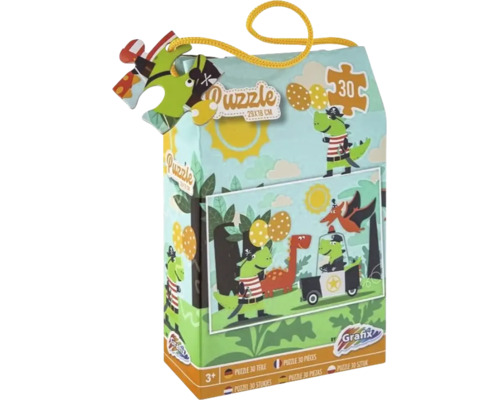 Puzzle pentru copii Grafix 30 piese, motiv dinozauri, dimensiune 29 pe 18 centimetri, cu șnur de transport, de la 3 ani.