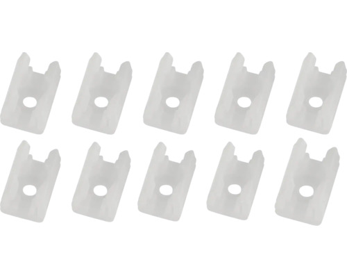 Set de zece cleme din plastic pentru fixarea componentelor.