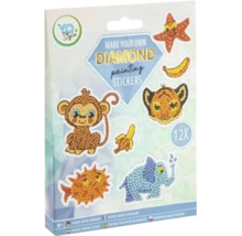 Set de stickere Diamond Painting YO Style pentru copii cu douăsprezece motive diferite de animale pentru activități creative.