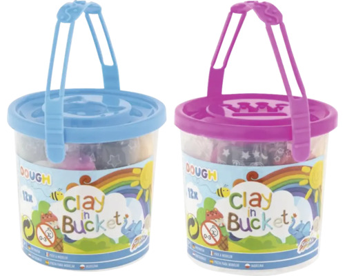Două găletușe cu plastilină Grafix Clay in Bucket, fiecare conținând 12 bucăți de plastilină pentru modelat.