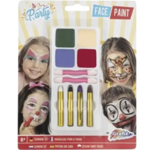 Set de machiaj Party Face Paint cu patru culori, două aplicatoare și patru creioane pentru copii de peste șase ani, Grafix Logo.