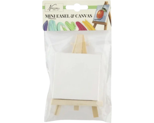 Mini șevalet din lemn cu pânză mică pătrată în ambalaj transparent de la Nassau Fine Art