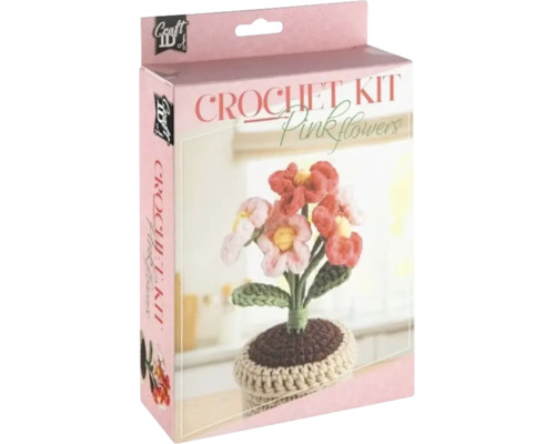 Set de croșetat Craft ID pentru flori roz în ghiveci inclusiv fir și accesorii