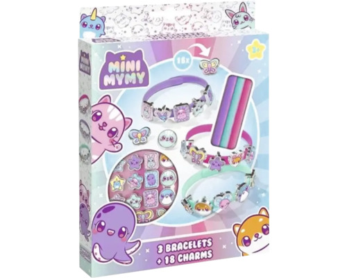 Set Mini Mymy cu 3 brățări și 18 talismane cu motive animale pentru copii începând cu vârsta de 3 ani.