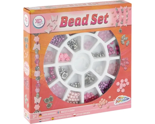 Set de mărgele pentru crearea brățărilor cu diverse mărgele și talismane într-o cutie de sortare rotundă.