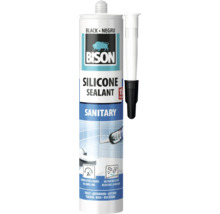 Bison Logo, Silicon sanitar negru, cartuș cu duză, rezistent la mucegai, utilizabil după 2 ore, pentru baie și bucătărie.