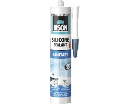 Silicon sanitar Bison de culoare antracit pentru baie, bucătărie și toaletă. Rezistent la mucegai și gata de duș după două ore.