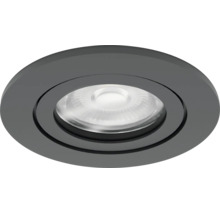 Spot LED încastrat rotund de culoare antracit cu sursă de lumină integrată.