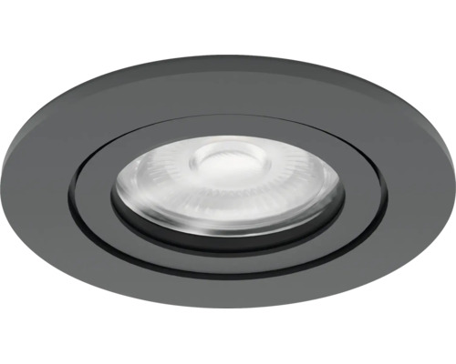 Spot LED încastrat rotund de culoare antracit cu sursă de lumină integrată.