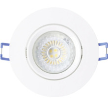 Spot LED încastrat rotund alb cu arcuri de montare laterale pentru instalarea în tavan.