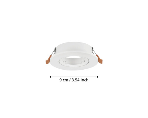 Spot încorporabil rotund alb cu un diametru de 9 centimetri și arcuri de fixare laterale.