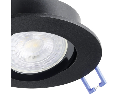 Spot LED încorporabil negru mat cu lentilă structurată și clemă de montare.