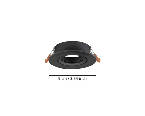 Ramă rotundă neagră pentru spot încastrat cu un diametru de 9 centimetri și arcuri de fixare laterale.
