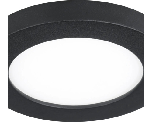 Spot LED rotund încorporat cu carcasă neagră și suprafață luminoasă albă.
