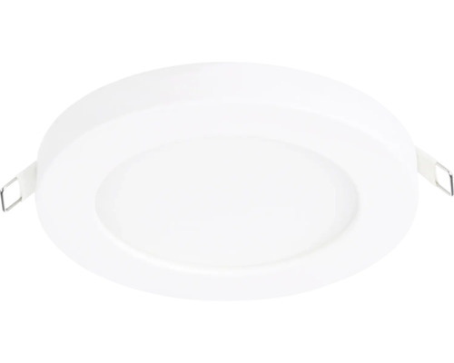Spot LED încastrat rotund alb cu arcuri de montare laterale.