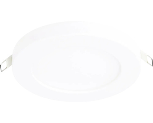 Spot LED încorporabil rotund, alb, cu arcuri de montare laterale.