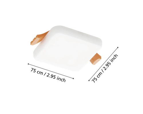 Spot LED încorporabil pătrat cu dimensiuni de 75 milimetri pe 75 milimetri.