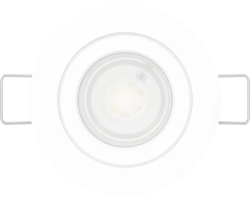 Spot LED încorporabil rotund alb cu arcuri de montaj.