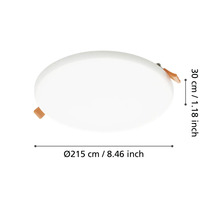 Panou LED rotund încorporat cu dimensiuni: diametru 21,5 centimetri și înălțime 3 centimetri.
