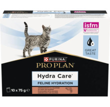 Purina Pro Plan Hydra Care hrană complementară pentru pisici pentru susținerea hidratării, cu gust de somon, 10 pliculețe de 75 grame.