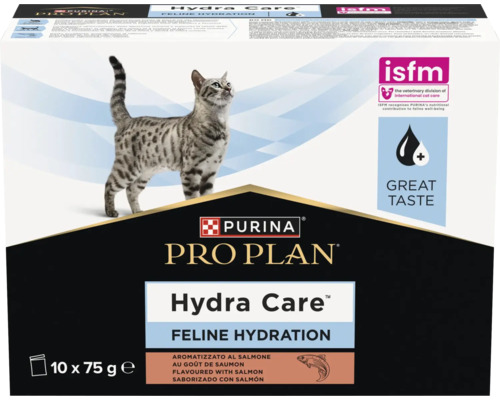 Purina Pro Plan Hydra Care hrană complementară pentru pisici pentru susținerea hidratării, cu gust de somon, 10 pliculețe de 75 grame.