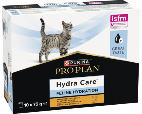 Purina Pro Plan Hydra Care supliment alimentar pentru pisici pentru hidratare, cu gust de pui, 10 pliculețe de 75 grame.