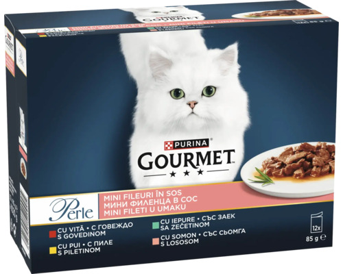 Purina Gourmet Perle hrana pentru pisici multipack mini fileuri in sos 12 plicuri a 85 grame