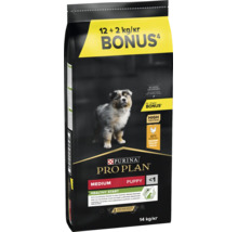 Hrană uscată pentru căței Purina Pro Plan Medium Puppy Healthy Start cu pui, sac de 14 kilograme și sigla Purina.