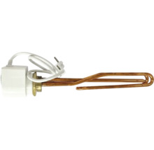 Element de încălzire electric cu tijă din cupru, carcasă albă, termostat și cablu de alimentare.