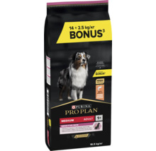 Hrană uscată pentru câini Purina Pro Plan Medium Adult Sensitive Skin cu somon, pachet bonus 16.5 kilograme.