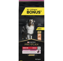 Purina Pro Plan hrană uscată pentru câini adulți de talie medie, Sensitive Skin cu somon, pachet bonus 14 plus 2,5 kilograme.