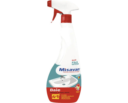 Detergent pentru baie Misavan 750 mililitri spray pentru ceramică, plastic și sticlă.