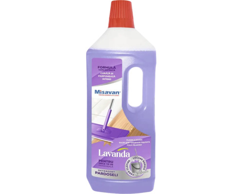 Detergent pardoseli Misavan lavandă, concentrat, pentru orice tip de pardoseală, flacon cu mâner.