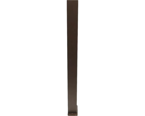 Stâlp de gard dreptunghiular din metal de culoare maro închis cu talpă de montare.