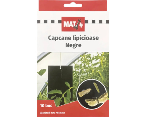 MAT Logo, Capcane lipicioase negre pentru combaterea dăunătorului Tuta Absoluta, 10 bucăți.