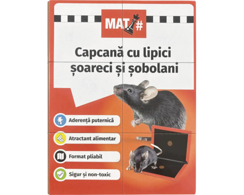 Capcană cu lipici pentru șoareci și șobolani, non-toxică, pliabilă, cu atractant alimentar și aderență puternică.