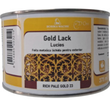 Lac auriu lucios Borma Wachs, foiță metalică lichidă pentru exterior, nuanță Rich Pale Gold 23, 375 mililitri.