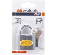 Lacăt Evotools 32 milimetri cu bridă călită și 3 chei.