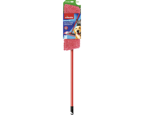 Mop Vileda Pet Pro Microfibre Universal cu mâner roșu și rezervă din microfibră texturată pentru păr de animale