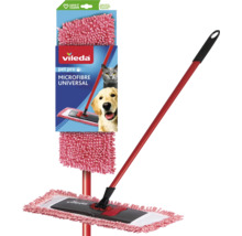 Mop Vileda Pet Pro cu rezervă din microfibră și coadă roșie inclusiv ambalajul produsului.
