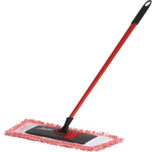Mop plat Vileda cu mâner roșu și husă din microfibră pentru curățarea podelelor.