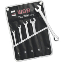 Set de chei combinate WGB în husă neagră, 5 piese, dimensiuni 8, 10, 13, 17 și 19 milimetri.