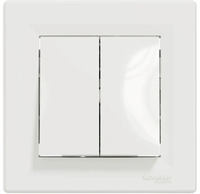 Întrerupător dublu pătrat alb de la Schneider Electric cu Schneider Electric Logo.