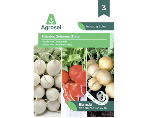 Agrosel amestec de ridichi Sniezka, Johanna, Zlata pe bandă de semințe, 3 ori 1,67 metri.