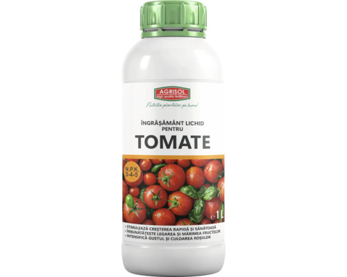 Îngrășământ lichid Agrisol pentru tomate la flacon de 1 litru.