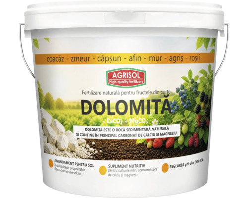 Îngrășământ dolomită Agrisol pentru fructe de pădure și roșii într-o găleată albă