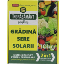 Îngrășământ Agrisol pentru grădină, sere și solarii, 10 kilograme, ambalaj cu imagini de legume diverse.